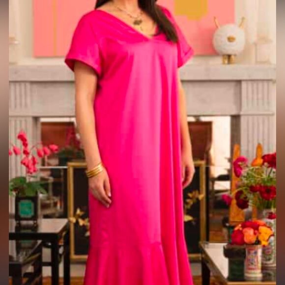 Antonio Melani | Pink Maxi The Myrna Dress Size 6 V-neck Flounce Hem Cuff Sleeve - Picture 6 of 8
